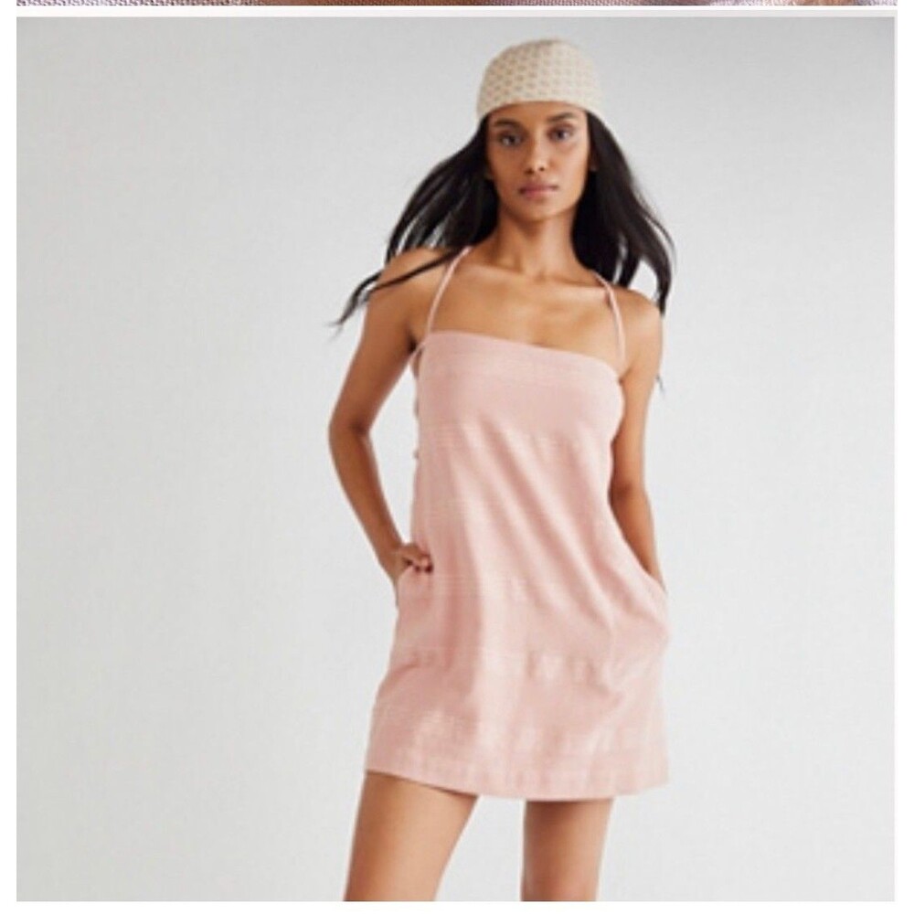 Free People Simone Mini Dress Blush Pink Cotton Linen Blend Medium Womens  Boho